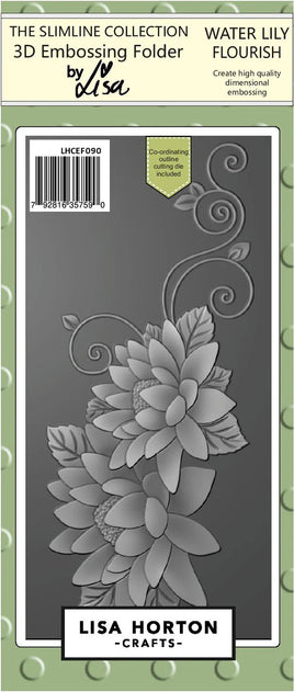 Water Lily Flourish - Slimline Lisa Horton 3D Embossing Folder with die